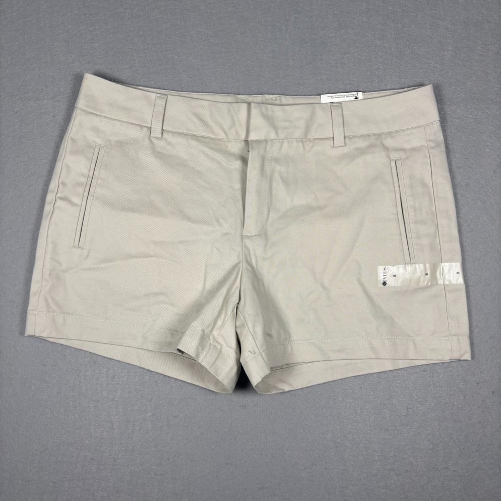 New Women's Silver Beige Chino Shorts Size 8 Stylus 4" Inseam Casual Golf